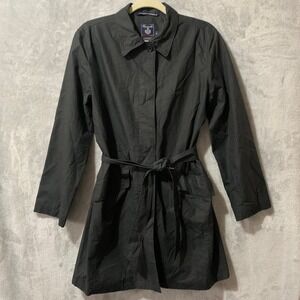 Faconnable Women's Belted Trench Coat Black Medium Cotton Lined Classic